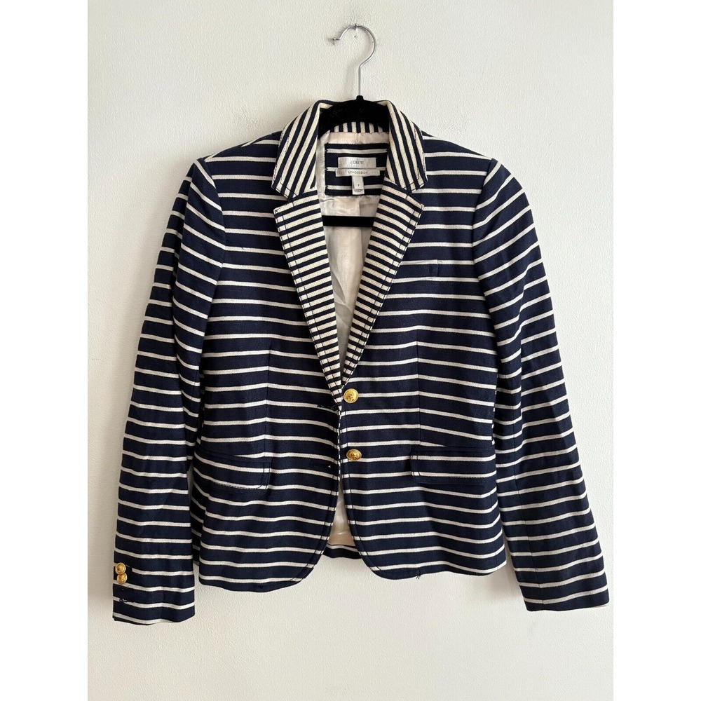 J.Crew Women's Schoolboy Suit Jacket Blazer Blue White Stripe Long Sleeve Size 2
